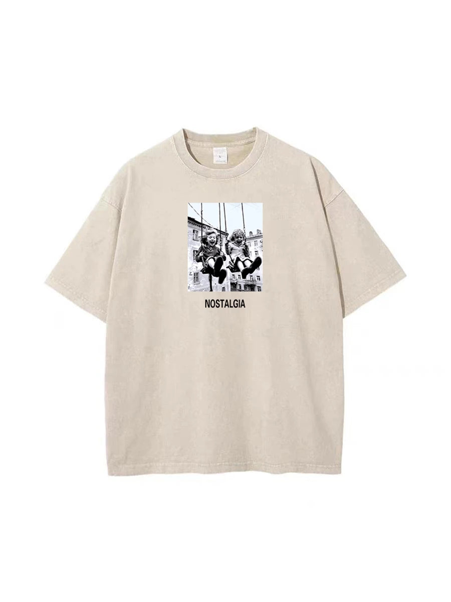 Sumuyoo 100% Cotton Women's Retro Printed T-shirt Men Vintage Short-sleeve Wax printing T Shirts Fashion Hip Hop Loose Tees