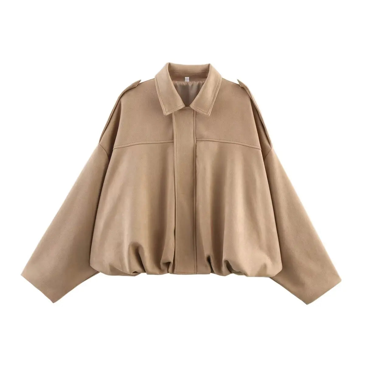 ETJ 2025  Spring new women's suede texture effect Loose version of fashion lapel shoulder bomber jacket