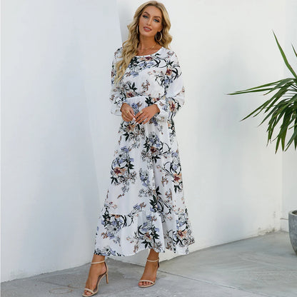 2023 Sping Summer Bohemian Women Maxi Dress Casual Long Sleeve High Waist Beach Woman Chiffon Dresses Floral Vestidoes Mujer New