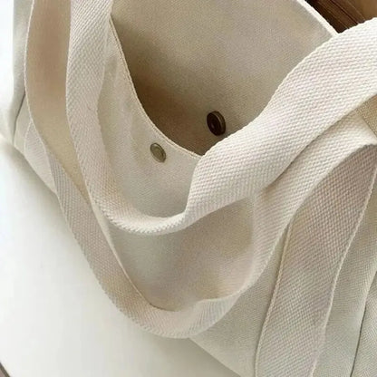 Canvas Women's Shoulder Bag Large Capacity Multiple Outer Pocket Zipper Tote Bag Student Handbag Shopping