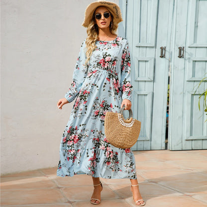 2023 Sping Summer Bohemian Women Maxi Dress Casual Long Sleeve High Waist Beach Woman Chiffon Dresses Floral Vestidoes Mujer New