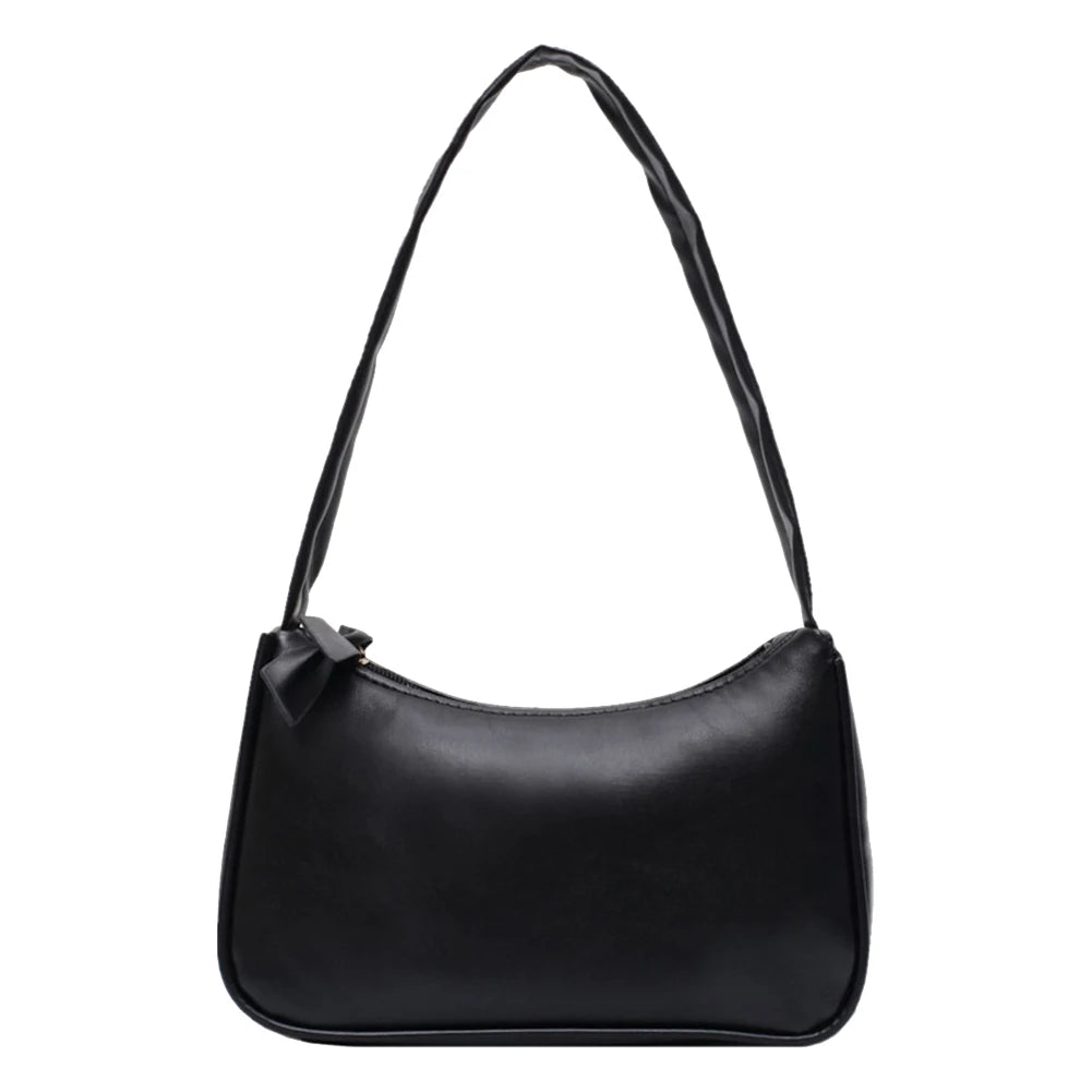 Retro forearm bag women's bow handbag PU leather bag Western style single shoulder minimalist
